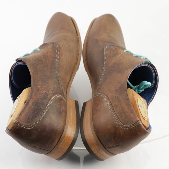 John Fluevog Mens CBC Radio Oxfords Size 8 M Brown Leather Turquoise Dress Shoe - Picture 6 of 16
